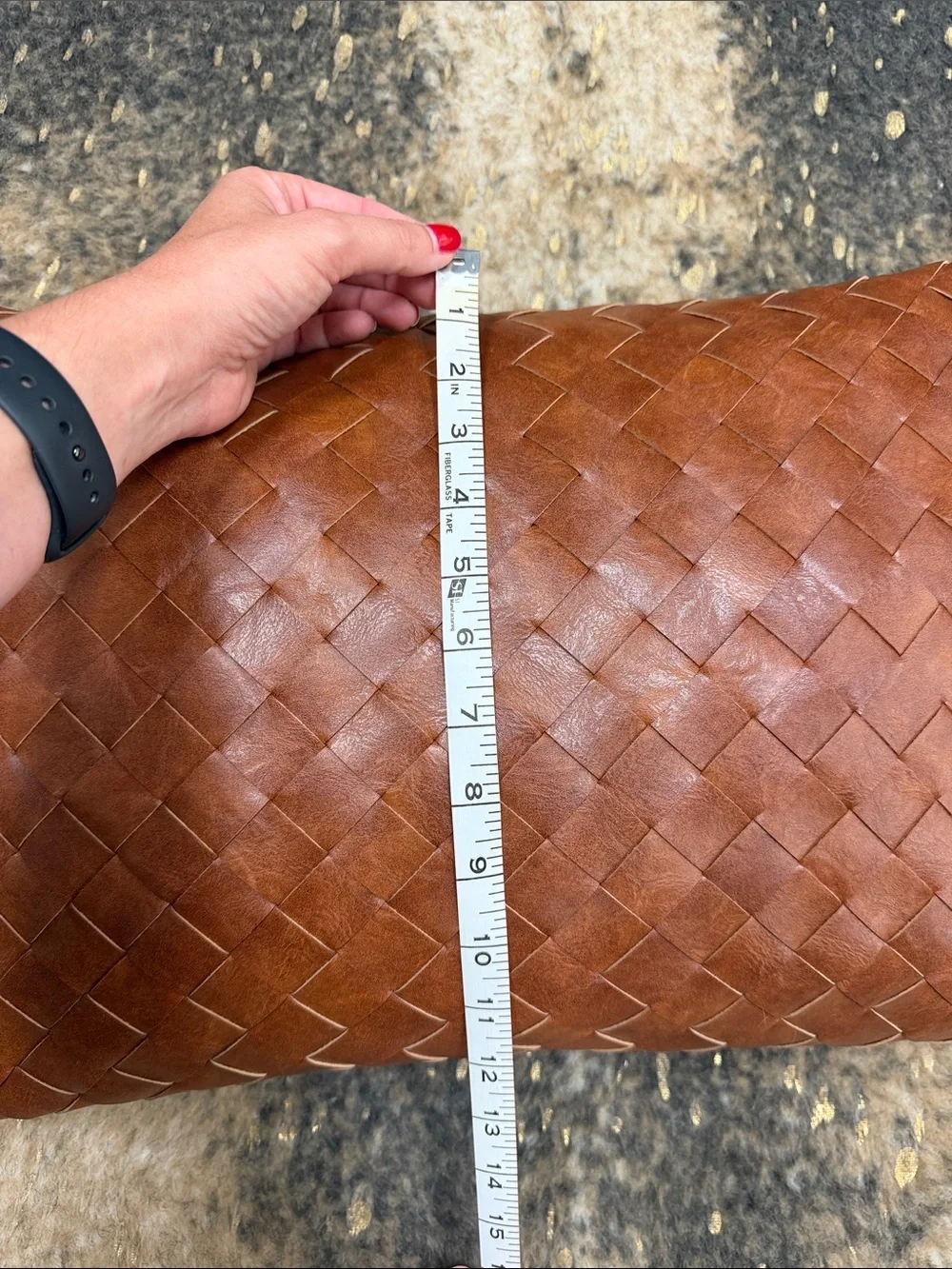 Frye Woven Leather Lumbar Pillow in Chestnut Brown